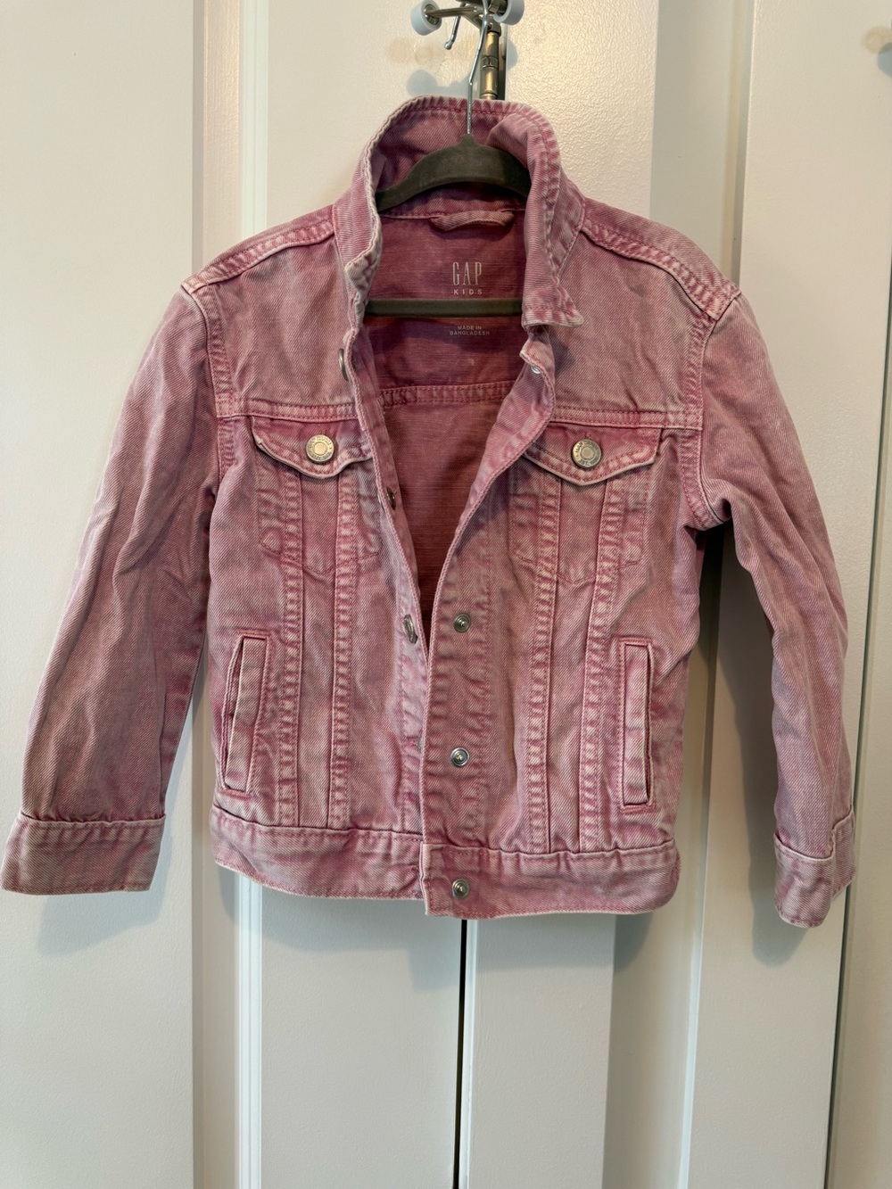 Gap Kids Washed Denim Pink Jean Jacket Snap Buttons Size XS